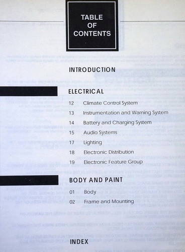 2000 Mercury Cougar Factory Workshop Manual Table of Contents 2