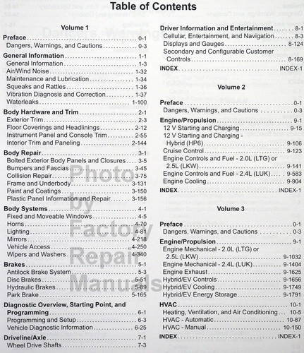 2014 Chevy Malibu Service Manual Table of Contents 1