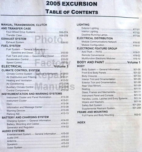 2005 Ford Excursion Factory Workshop Manuals Table of Contents 2