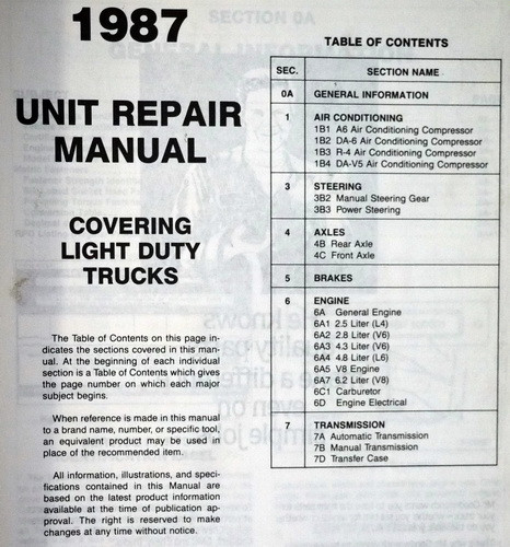 1987 GMC Light Duty Trucks Unit Repair Manual