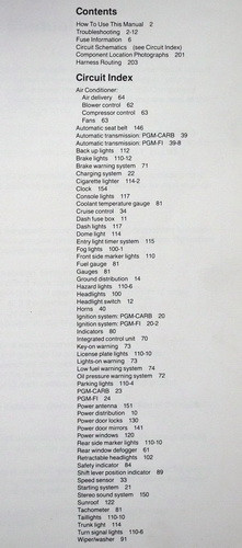 1988 Honda Prelude Electrical Troubleshooting Manual Table of Contents