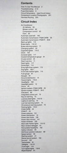 1988 Honda Prelude Electrical Troubleshooting Manual Table of Contents