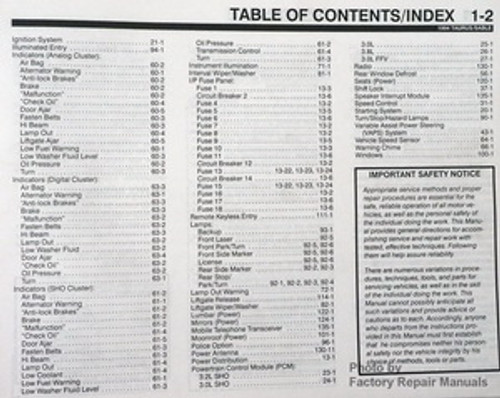 1994 Ford Taurus Mercury Sable Electrical and Vacuum Troubleshooting Manual Table of Contents 2