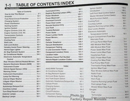 1994 Ford Taurus Mercury Sable Electrical and Vacuum Troubleshooting Manual Table of Contents 1