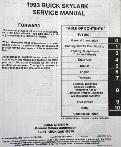 1993 Buick Skylark Service Manual