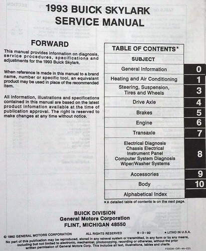 1993 Buick Skylark Service Manual
