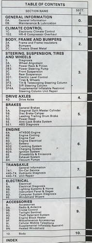 1989 Cadillac Deville and Fleetwood Service Manual Table of Contents