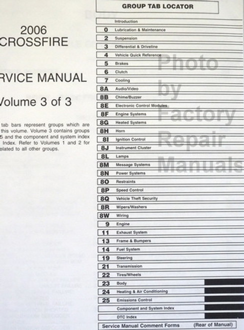 2006 Chrysler Crossfire Service Manuals Table of Contents 3