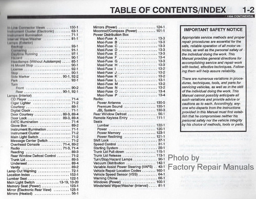 1994 Lincoln Continental Electrical Vacuum & Troubleshooting Manual Table of Contents Page Two