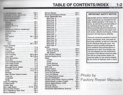 1994 Lincoln Continental Electrical Vacuum & Troubleshooting Manual Table of Contents Page Two