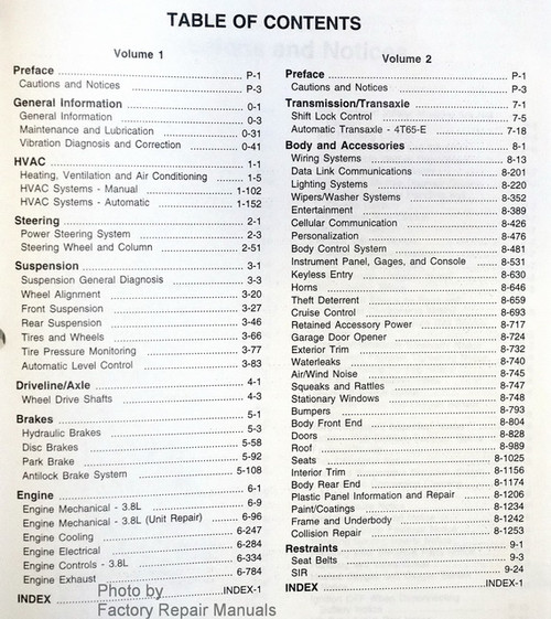 Service Manual 2002 Buick LeSabre Volume 1 and 2 Table of Contents