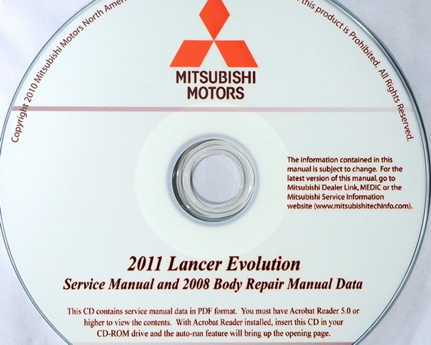 2011 Mitsubishi Lancer Evolution Service Manual CD