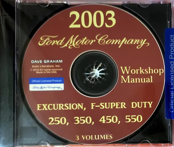 2003 Ford F250, F350, F450, F550 Excursion Workshop Manual on CD