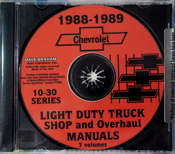 1988 1989 Chevy Light Truck Suburban Van Shop Service and Overhaul Manuals on CD