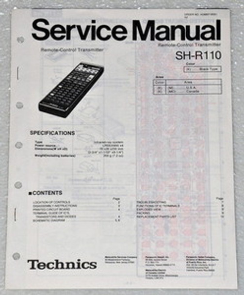 Technics SH-R110 Remote Control Service Repair Manual & Parts List