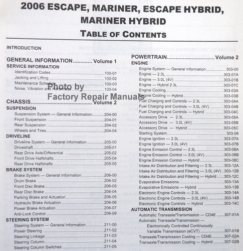 2006 Ford Escape, Mercury Mariner Factory Shop Service Manual Set
