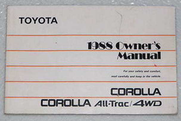 1988 Toyota Corolla Original Owner's Manual Operator's Instruction Booklet