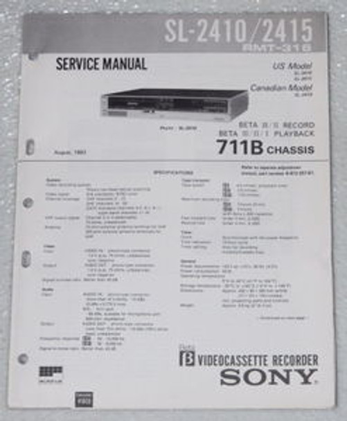 SONY SL-2410 SL-2415 BETAMAX VCR Shop Service Manual, Parts List, RMT-314 Remote