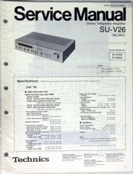 Technics SU-V26 Stereo Integrated Amplifier Service Repair Manual & Parts List