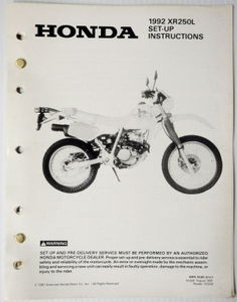 1992 XR250L Set-Up Instructions Manual XR250 XR 250 250L Original