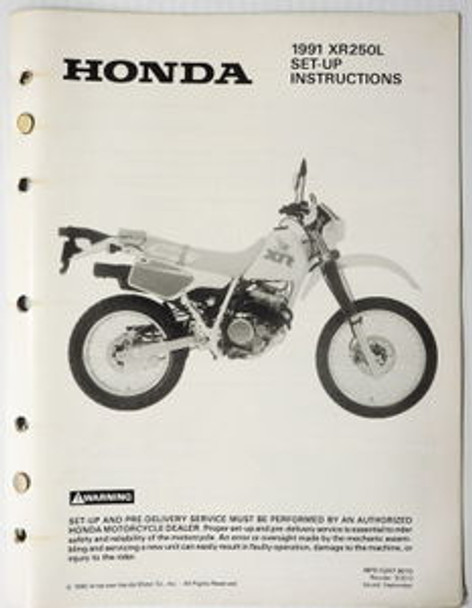 1991 XR250L Set-Up Instructions Manual XR250 XR 250 250L Original