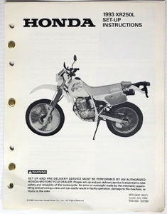 1993 XR250L Set-Up Instructions Manual XR250 XR 250 L Original w