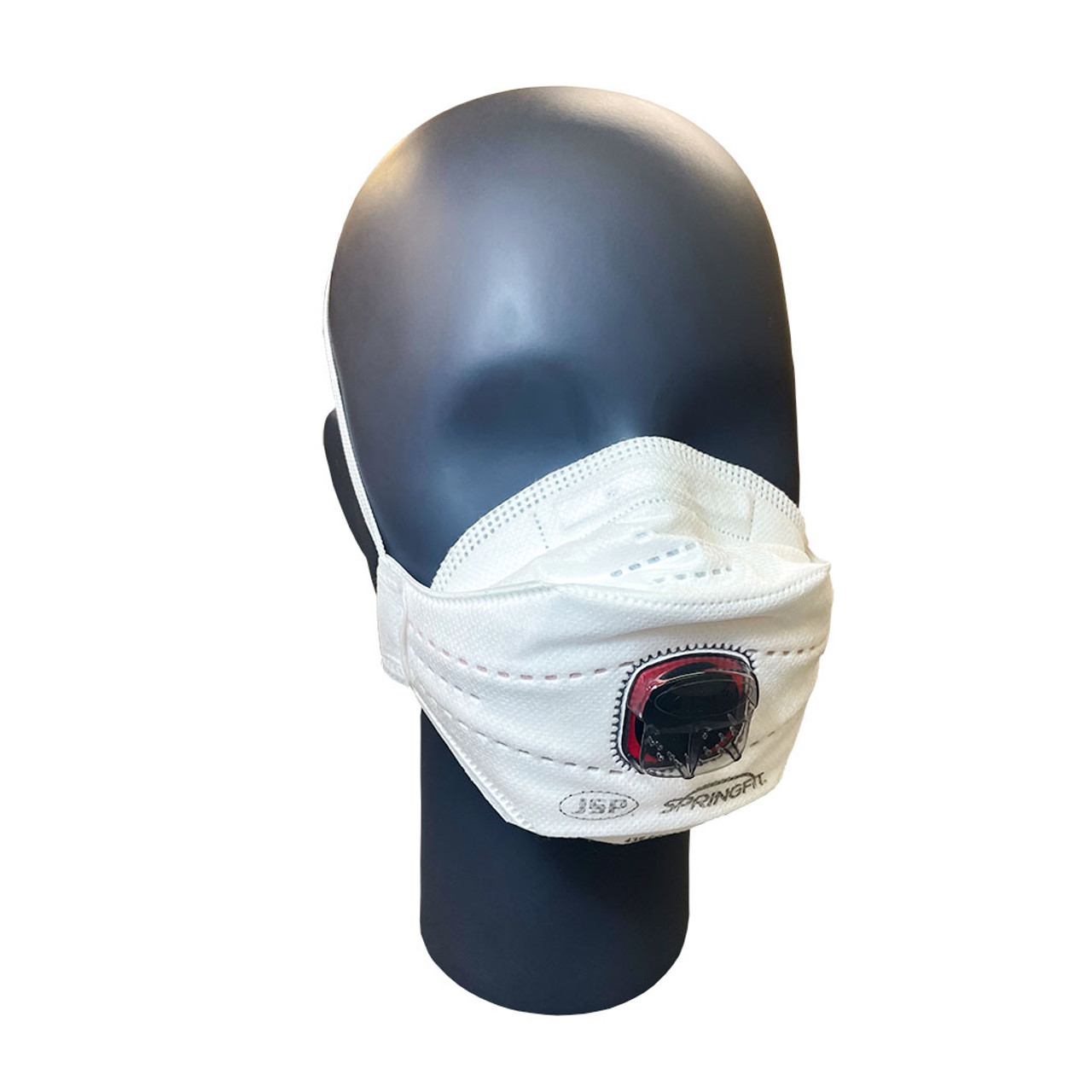 Mannequin head Wearing a JSP Springfit 435ML FFP3 Valved Disposable Fold Flat Face Mask - (BGA182-206-000)