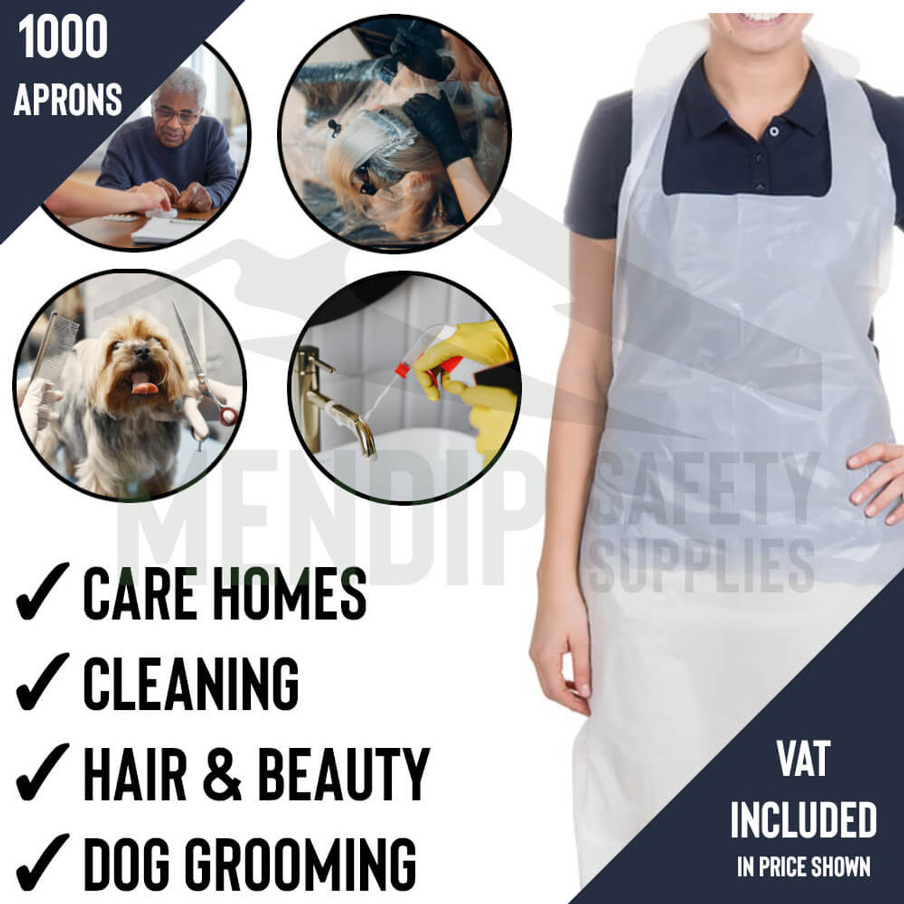 1000 White Disposable Plastic Aprons Polythene Flat Packed