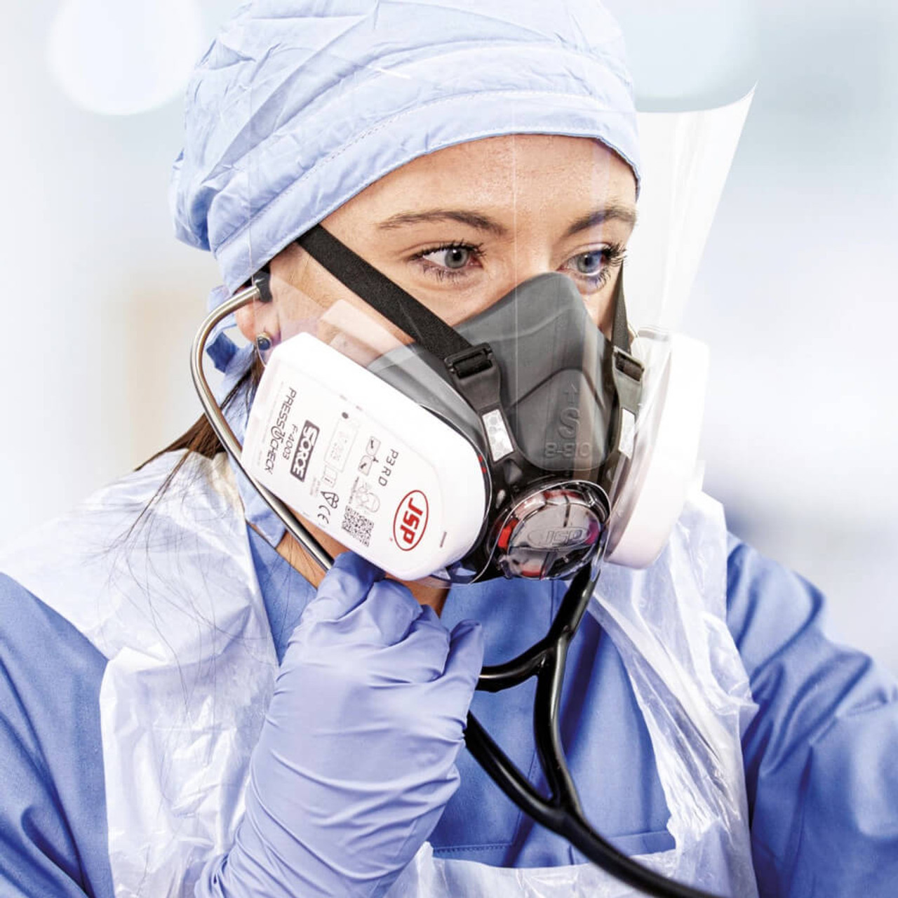 healthcare nurse wearing the JSP Force 8 Half Mask