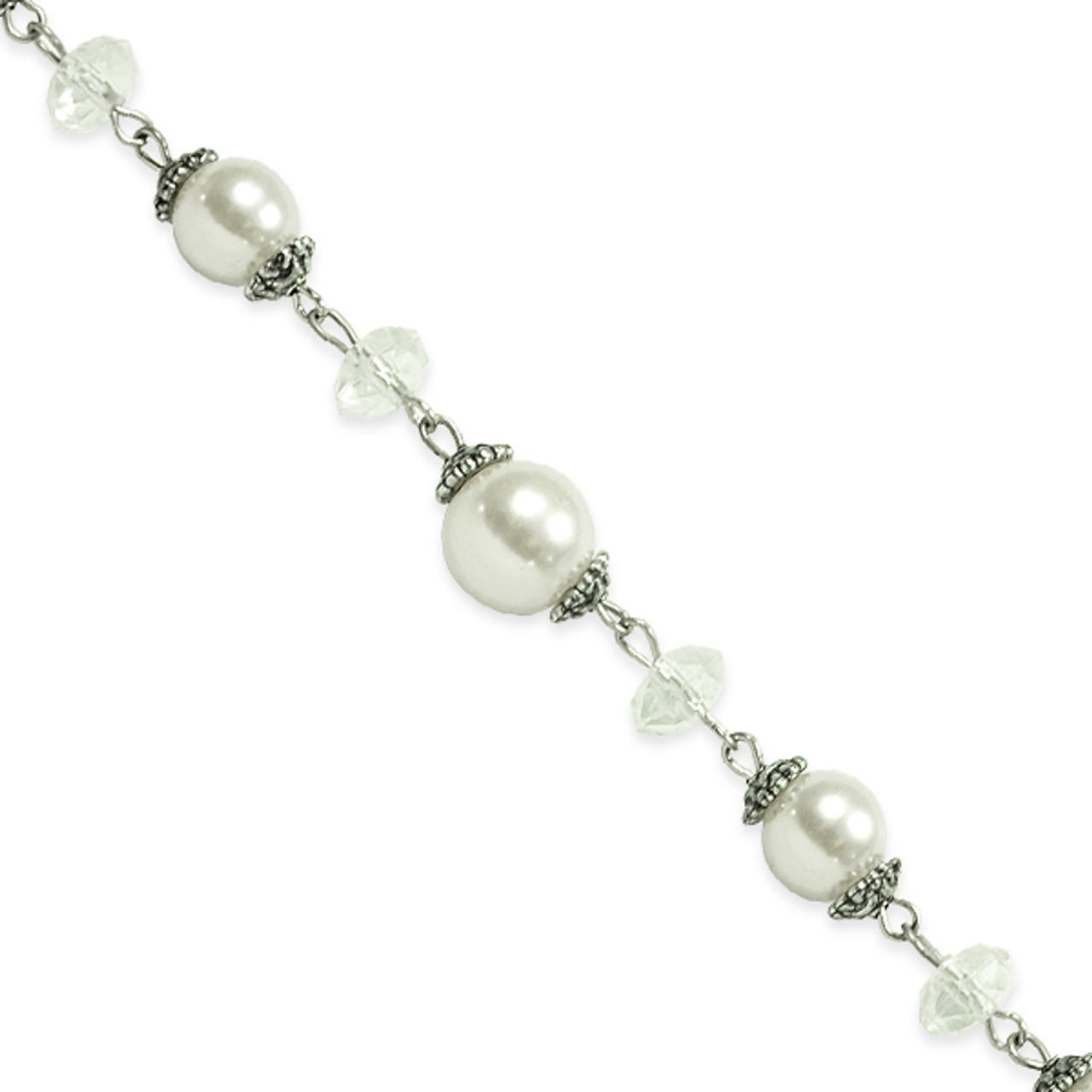 Vintage Faceted Crystal Bead and Pearl Trim - Pearl - Expo