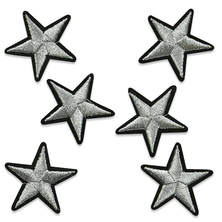 Star Sm 1.5" Iron On Applique/Patch Silver 6 pc