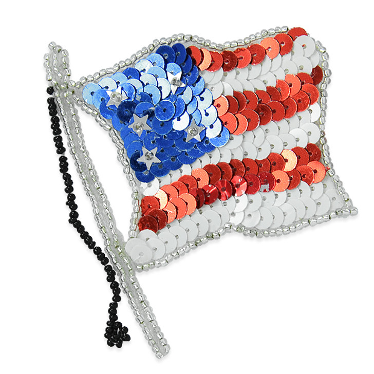 Old Glory American USA Flag Sequin Applique/Patch with Pin
