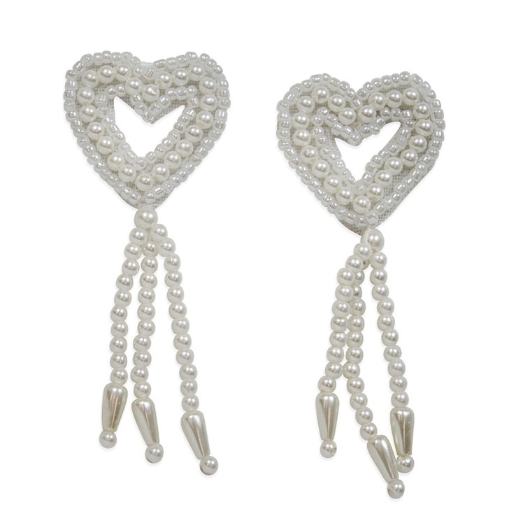Vintage Dangling Pearl Heart Applique (Pack of 2)