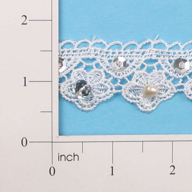 Lace Flower Trim With Pearl & Sequin Accents