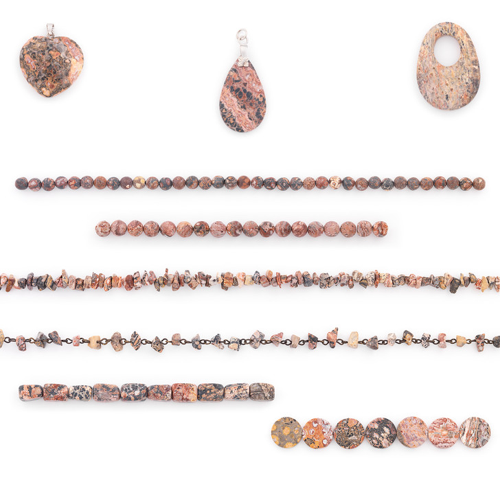 Leopard Jasper Natural Gemstone Beads and Pendants Value Pack
