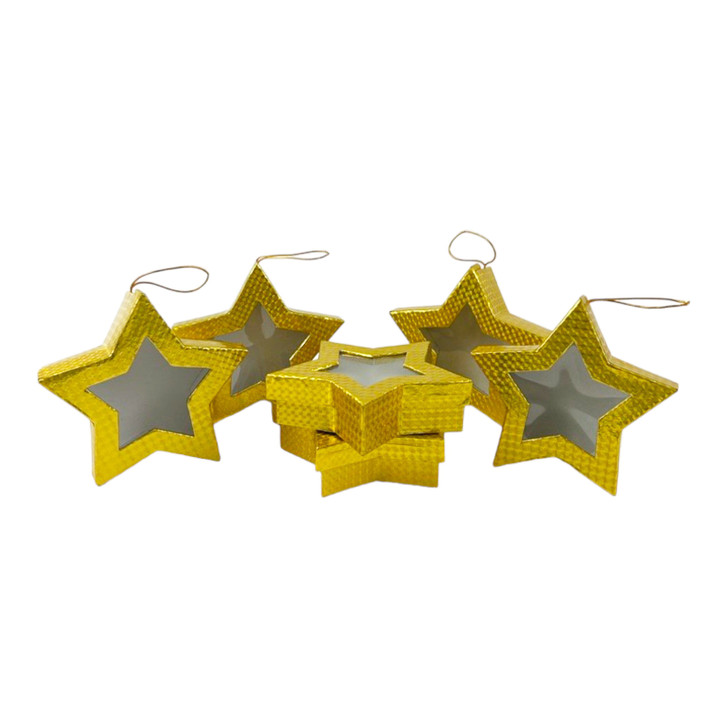 Value Pack of 6 Hologram Ornament Star Box with Window - Gold  