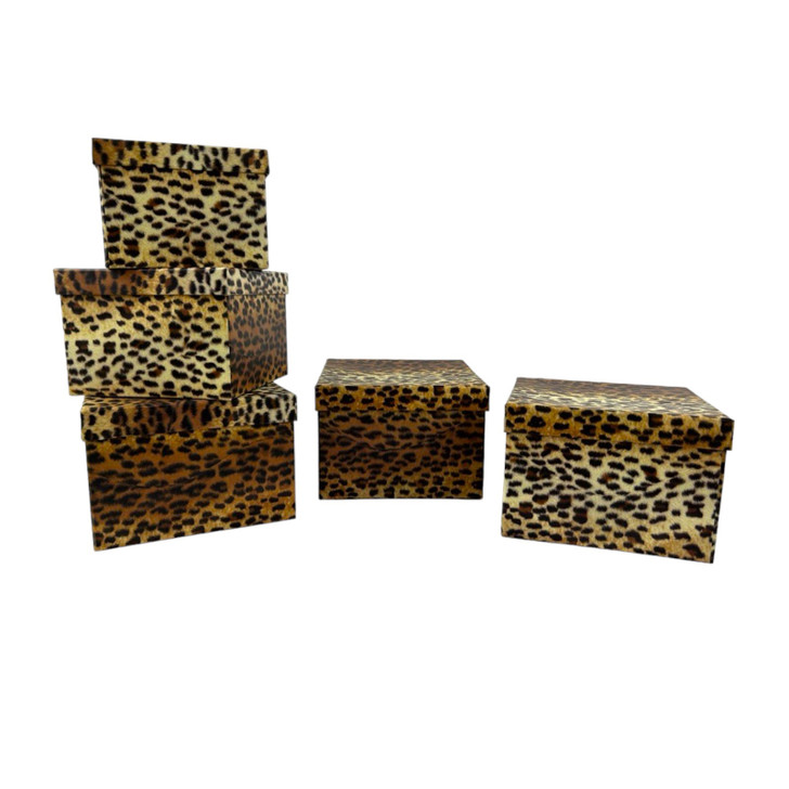 Value Pack of 12 Leopard Print Square Gift Box - 3 pc. Sets          
