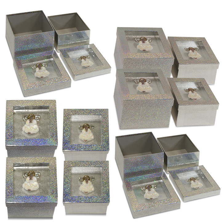 Value Pack of 6 Hologram Gift Box Set with Decorative Angel Sequin Applique