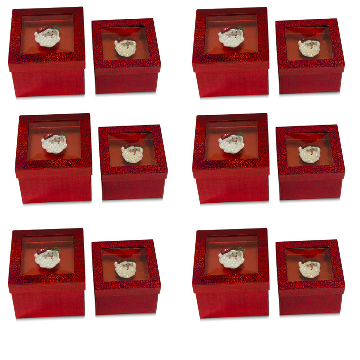 Value Pack of 6 Hologram Gift Box Set with Decorative Santa Sequin Applique