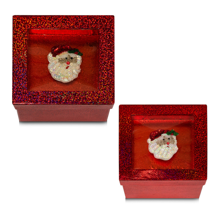 Hologram Gift Box Set with Decorative Santa Sequin Applique/Patch