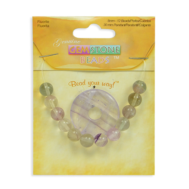 Fluorite Gemstone Beads & Pendant - 8mm - 13 pcs.