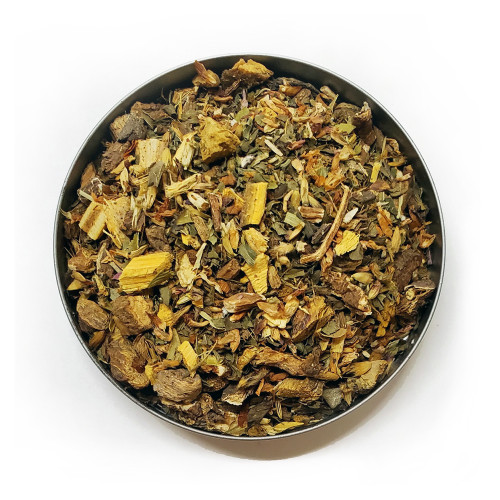 small round dish of Organic Detox loose leaf tea