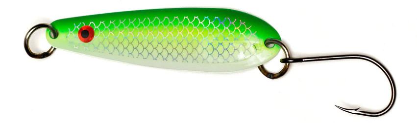 Amundson Fat Shiver Spoon 3" Green Herring Glow/UV 2pk