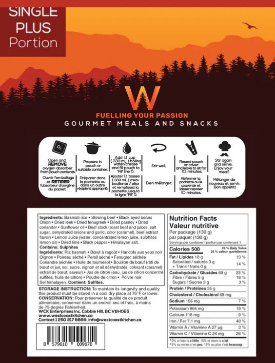 West Coast Kitchen Single Plus Portion Herb Stew with Beef & Black Eyed Beans
