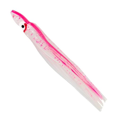 The Delta Line-up of Vinyl Squids Feature high quality plastics that remain soft and flexible in order to provide a lifelike action when trolled at slow or fast speeds behind a Dodger or Flasher. Conveniently offered in a large assortment of vibrant colours suitable for all fishing conditions. Available Pre-Rigged with 60" of 40lb test line and two Sticky Sharp 4/0 Hooks as well as unrigged 5 Packs. Scented for added fish attraction!