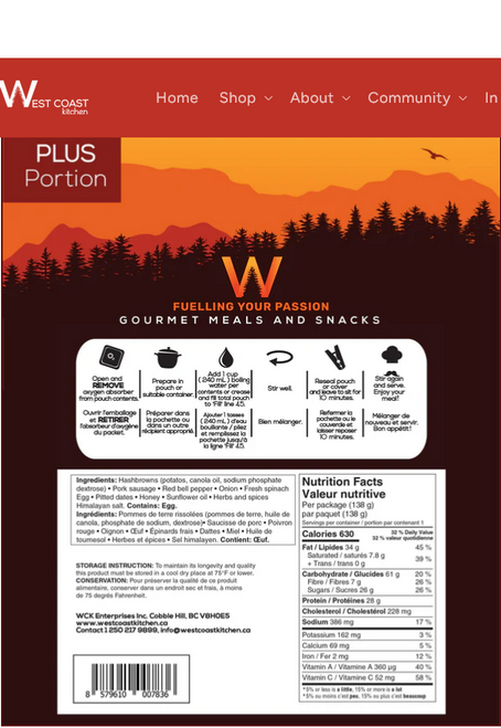 West Coast Kitchen Single Plus Portion Trail Blazer