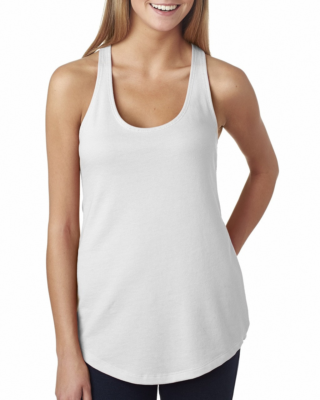 完売品 yilon FRENCH DOT OP White Next Level 6933 Ladies' French Terry Racerback Tank