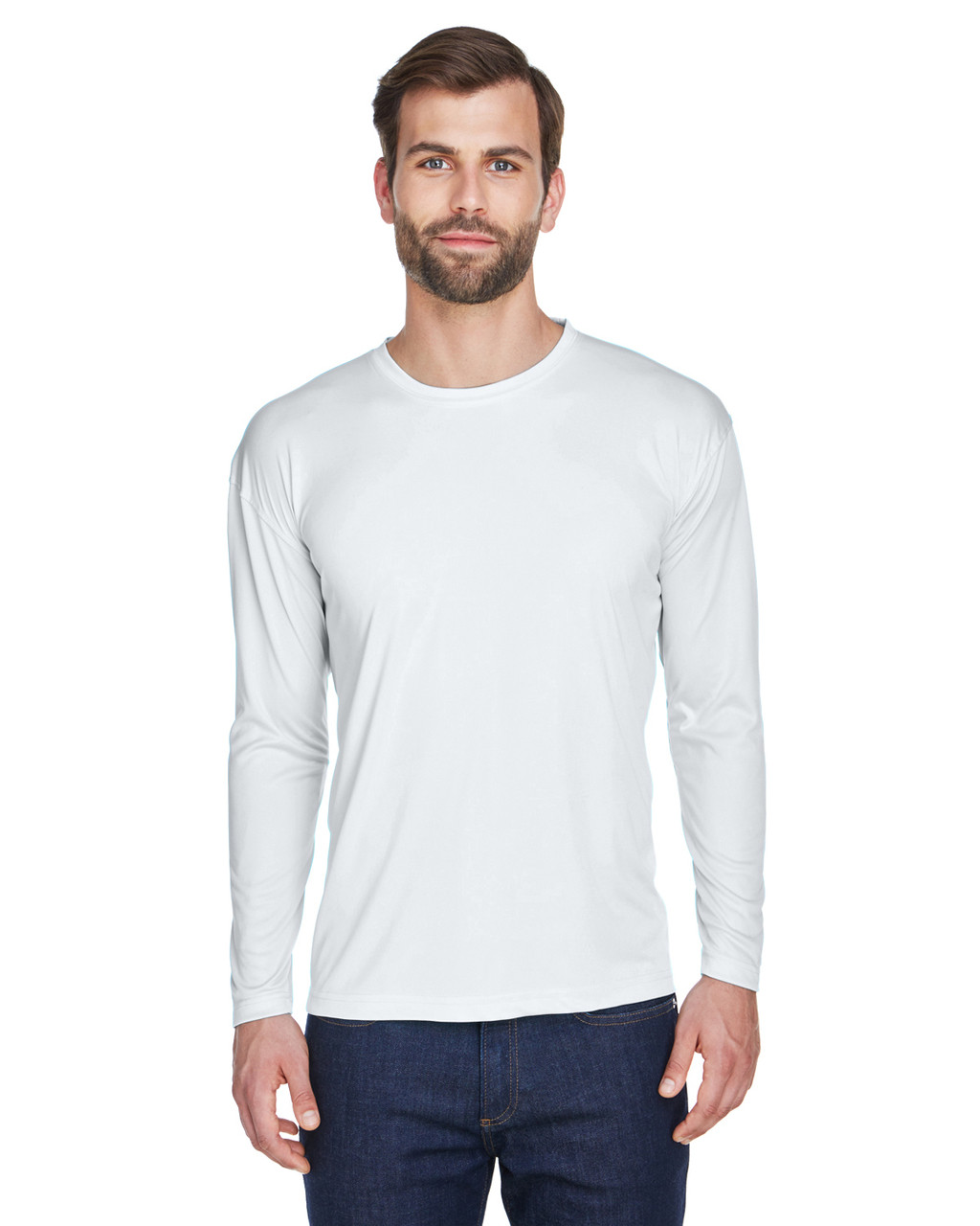 UltraClub 8422 - Adult Cool & Dry Sport Long-Sleeve Performance Interlock T-Shirt, White, L