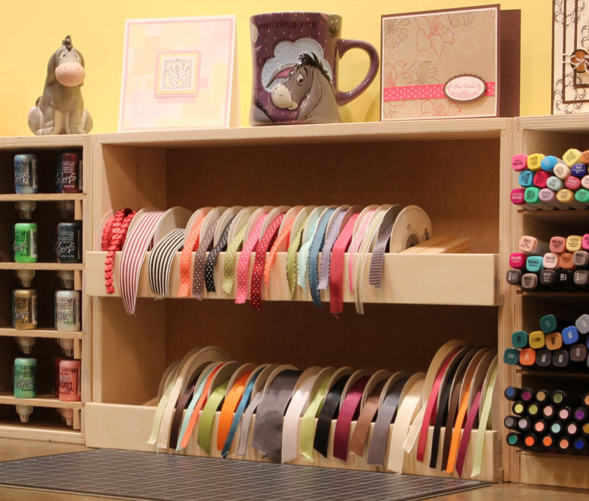 Stamp-n-Storage - We love seeing how customers layout their Stamp-n-Storage  products. Emily used the card shelf that came with her Ribbon Holder as a  bottom shelf to hold her E decor! <3