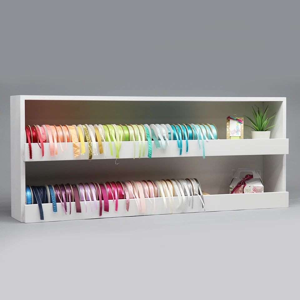 33-inch two-row Ribbon Shelf holding a larger ribbon collection